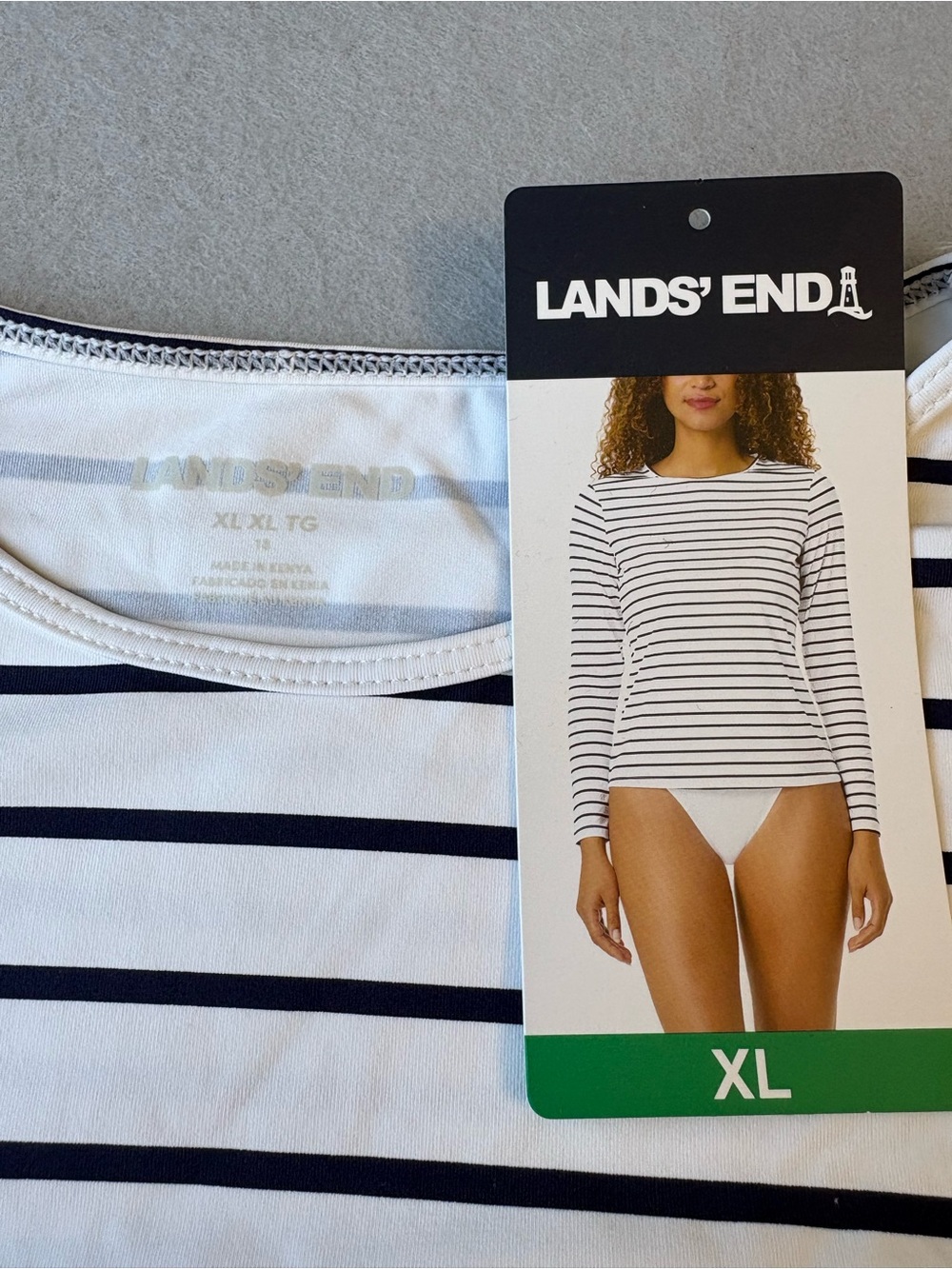 Lands' End Women’s White Navy Striped Long Sleeve Rashguard UPF 50 Sz XL NWOT - Picture 4 of 8
